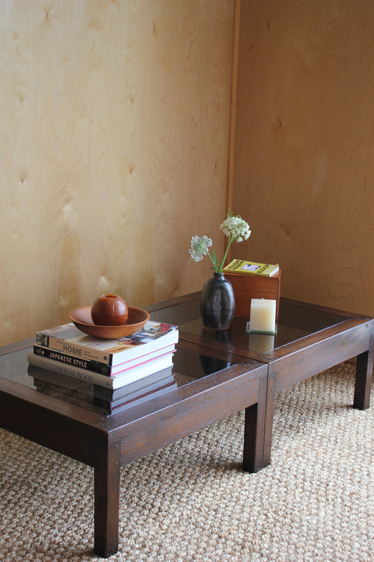 Pair of Oak & Glass Side Tables