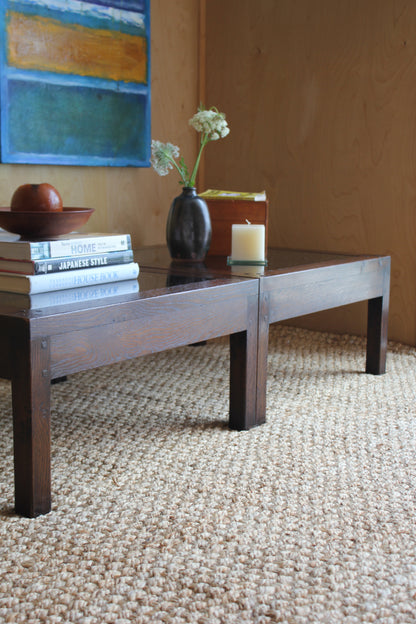 Pair of Oak & Glass Side Tables
