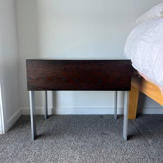 Pair of Modernist Oak + Chrome Bedside Tables