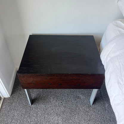 Pair of Modernist Oak + Chrome Bedside Tables