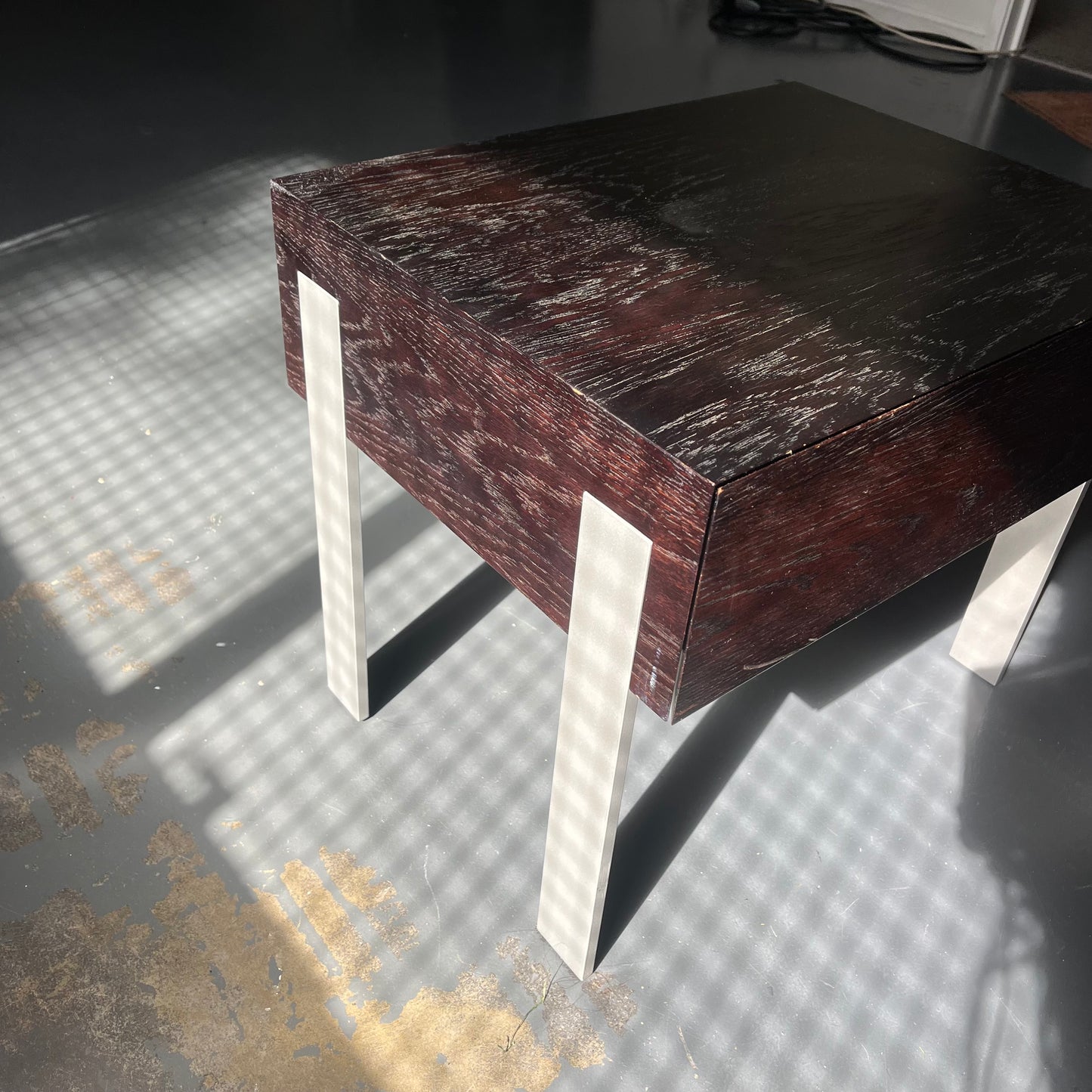 Pair of Modernist Oak + Chrome Bedside Tables