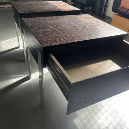 Pair of Modernist Oak + Chrome Bedside Tables