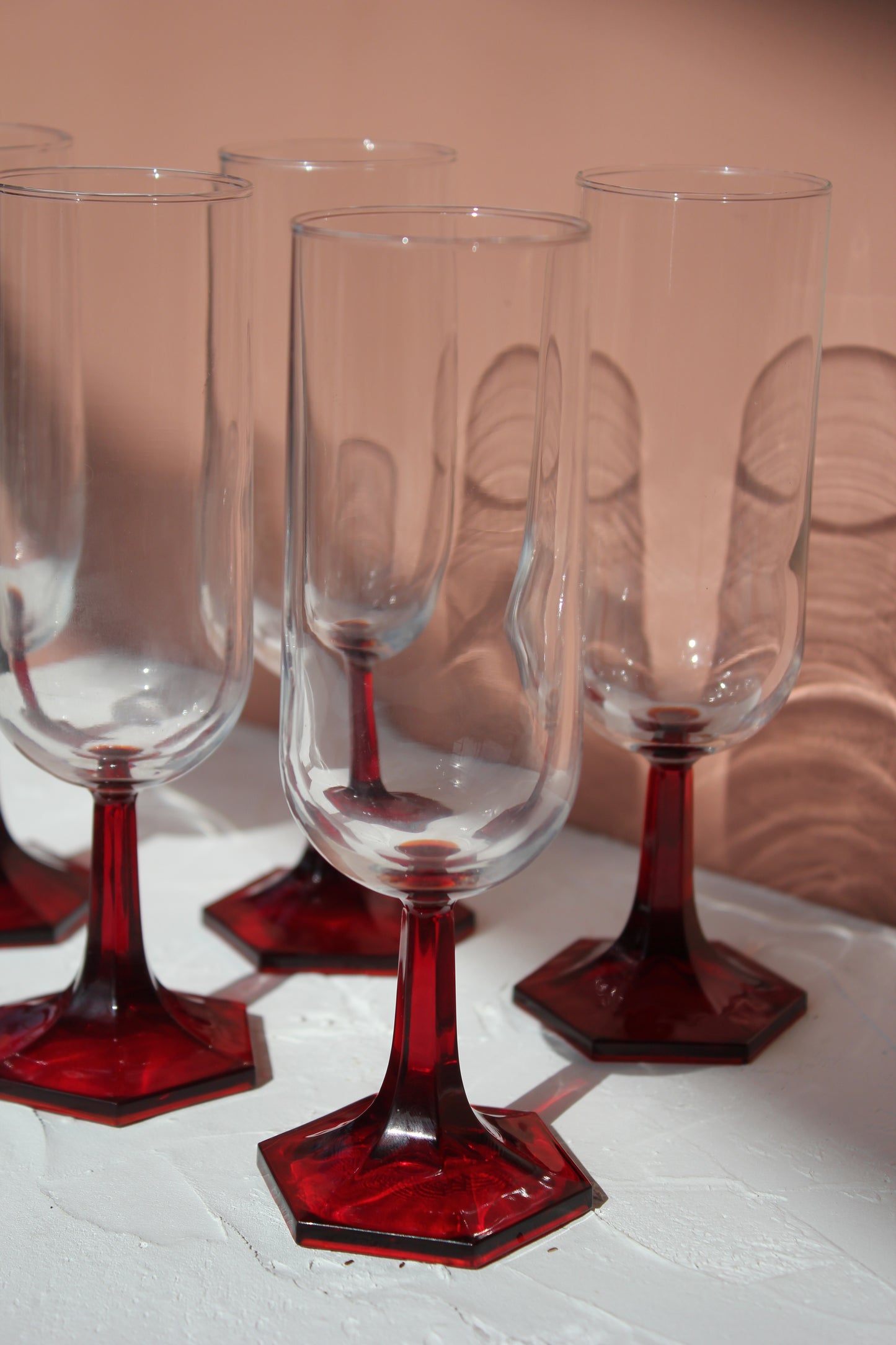 Red Stem Champagne Glasses / Set of 4