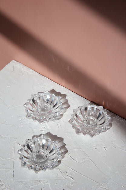 Set of 3 / Star Glass Candle Holders