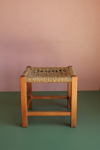 Vintage Oak & Seagrass Stool