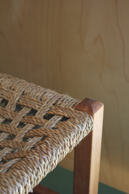 Vintage Oak & Seagrass Stool