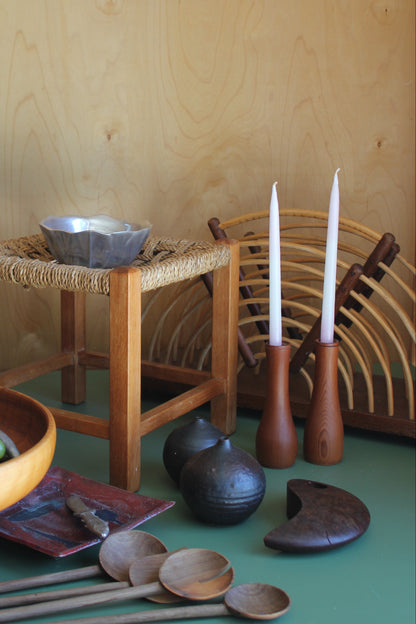 Vintage Turned Timber Candlesticks (Pair)