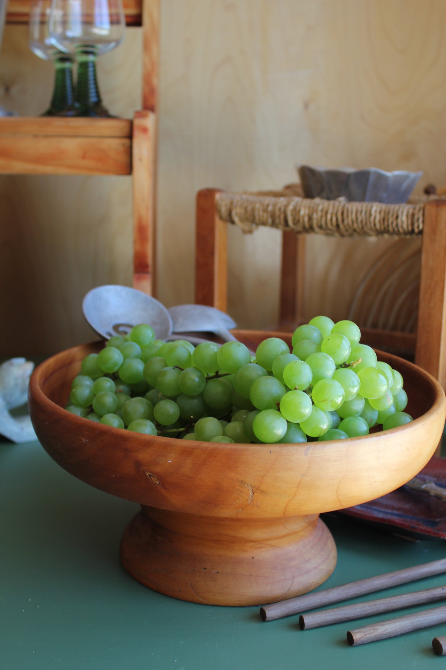 Large Vintage Turned Kauri Pedestal Bowl