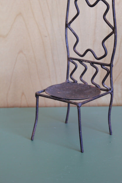 Vintage Folk Art Wire Chair Candle Holder