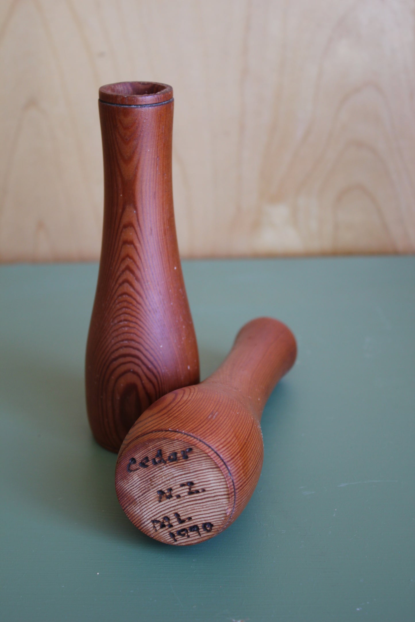 Vintage Turned Timber Candlesticks (Pair)