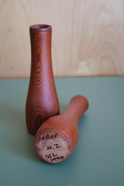 Vintage Turned Timber Candlesticks (Pair)