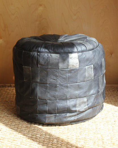 Vintage Black Leather Patchwork Pouffe
