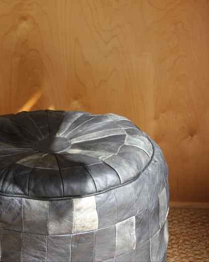 Vintage Black Leather Patchwork Pouffe