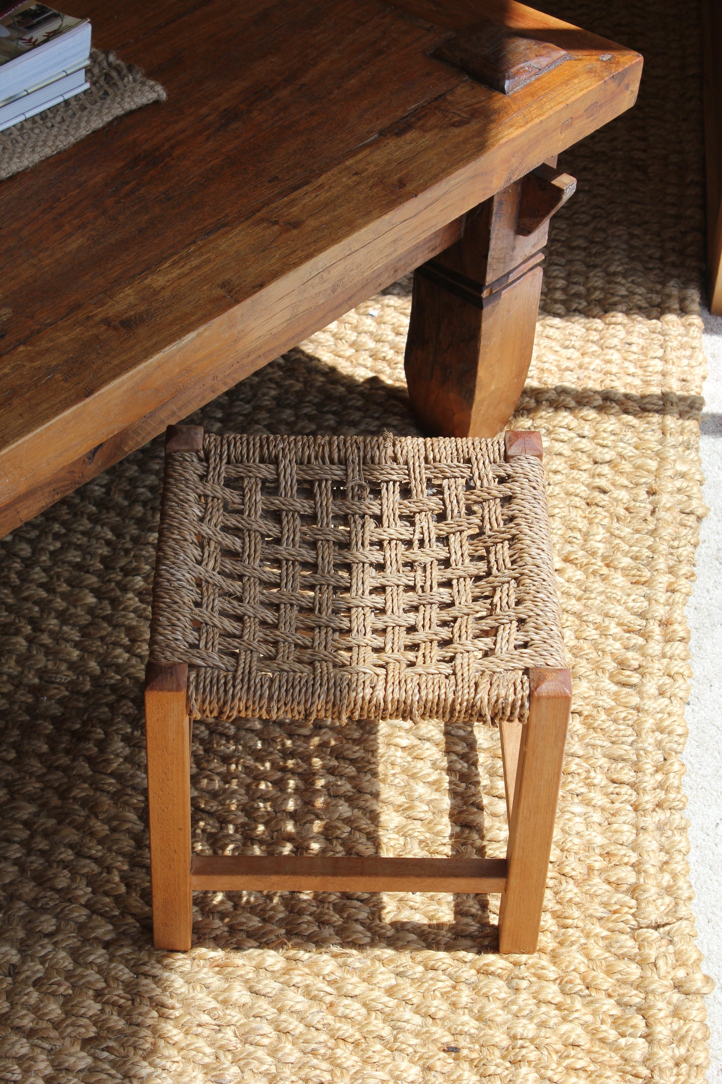Vintage Oak & Seagrass Stool