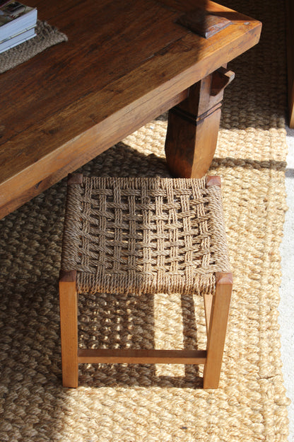 Vintage Oak & Seagrass Stool