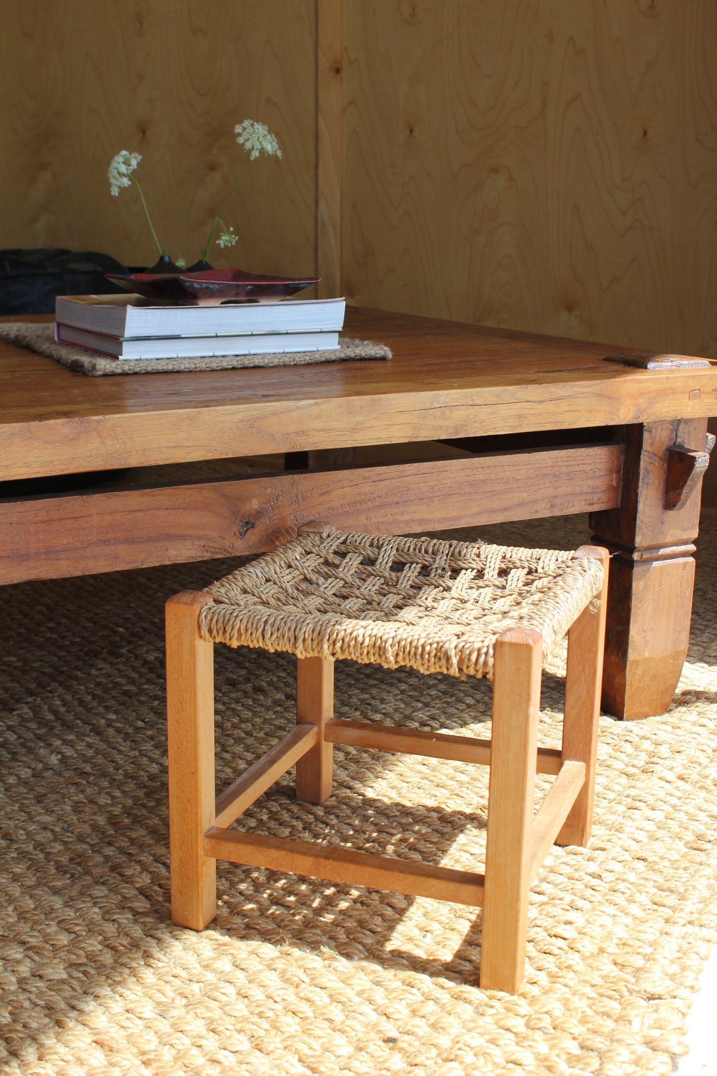 Vintage Oak & Seagrass Stool