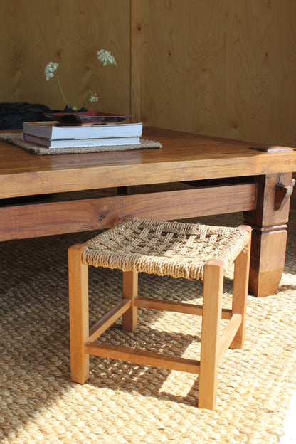 Vintage Oak & Seagrass Stool