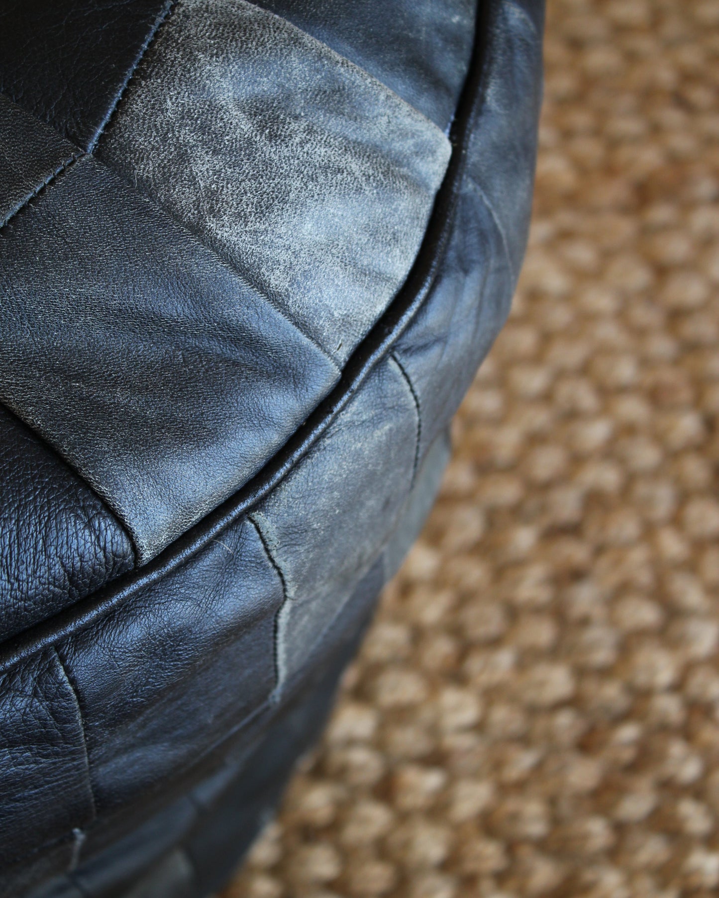 Vintage Black Leather Patchwork Pouffe