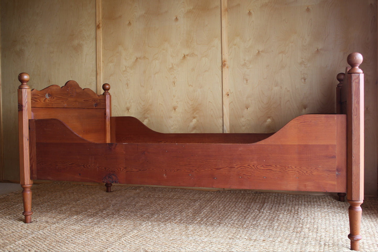 Vintage European Pine Sleigh Bed Frame / Single