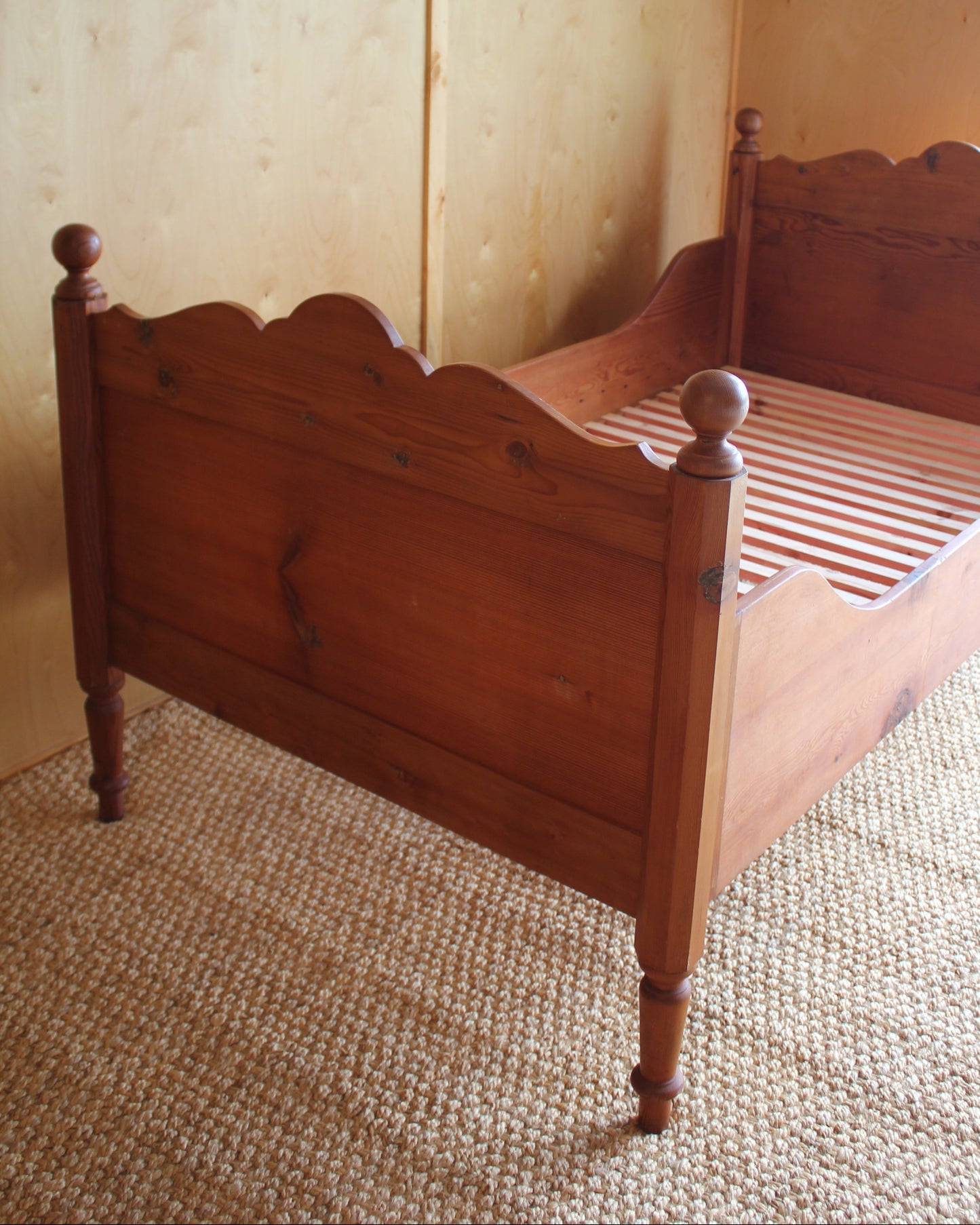 Vintage European Pine Sleigh Bed Frame / Single