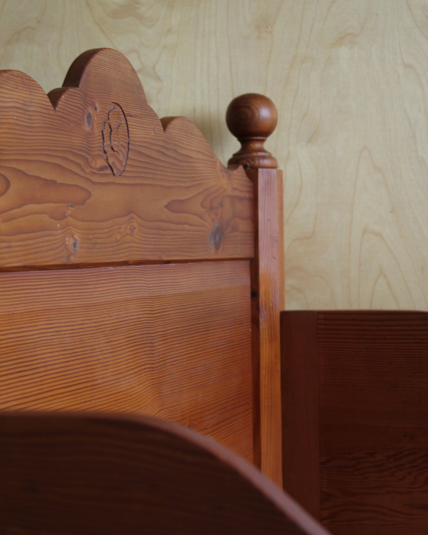 Vintage European Pine Sleigh Bed Frame / Single