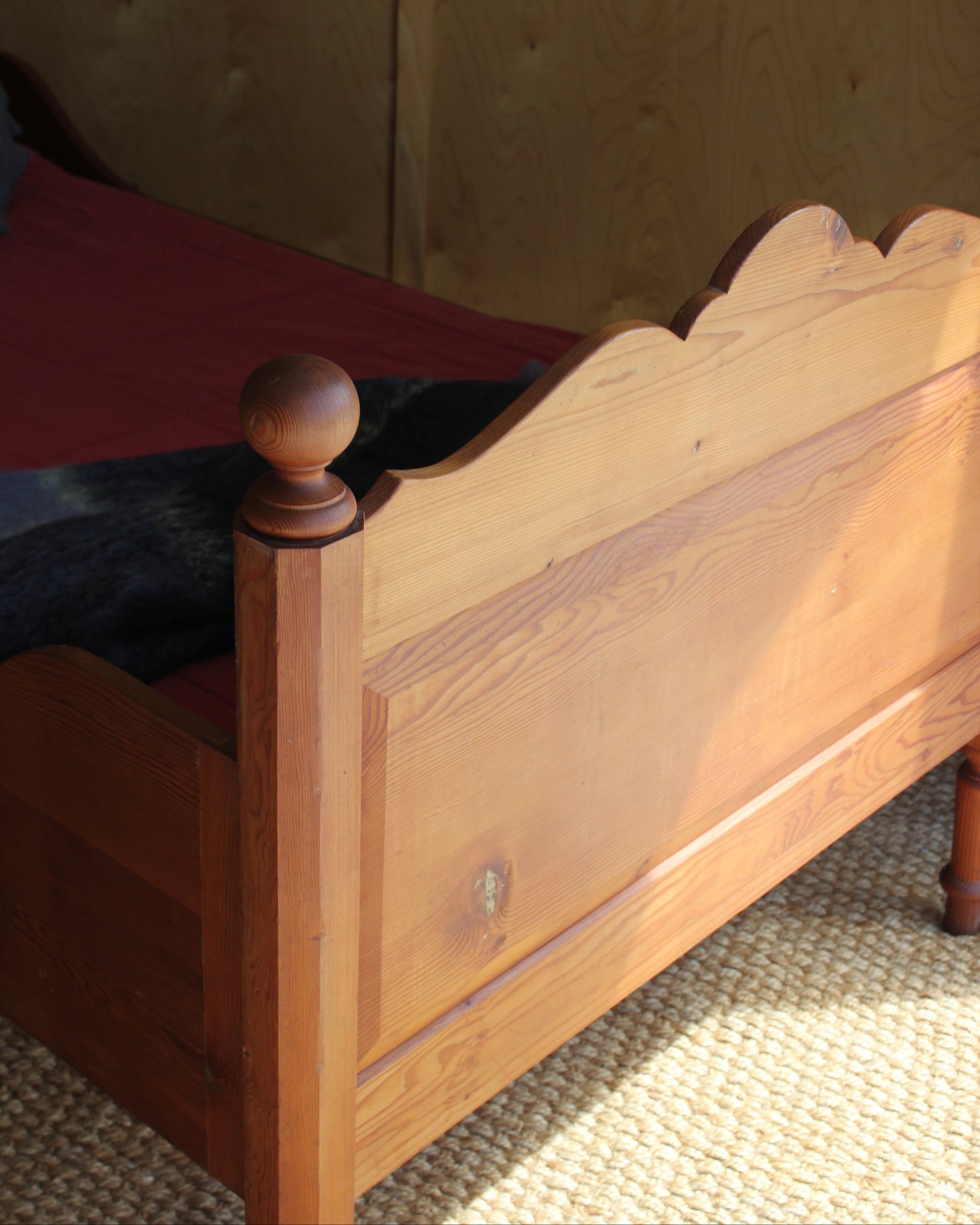 Vintage European Pine Sleigh Bed Frame / Single