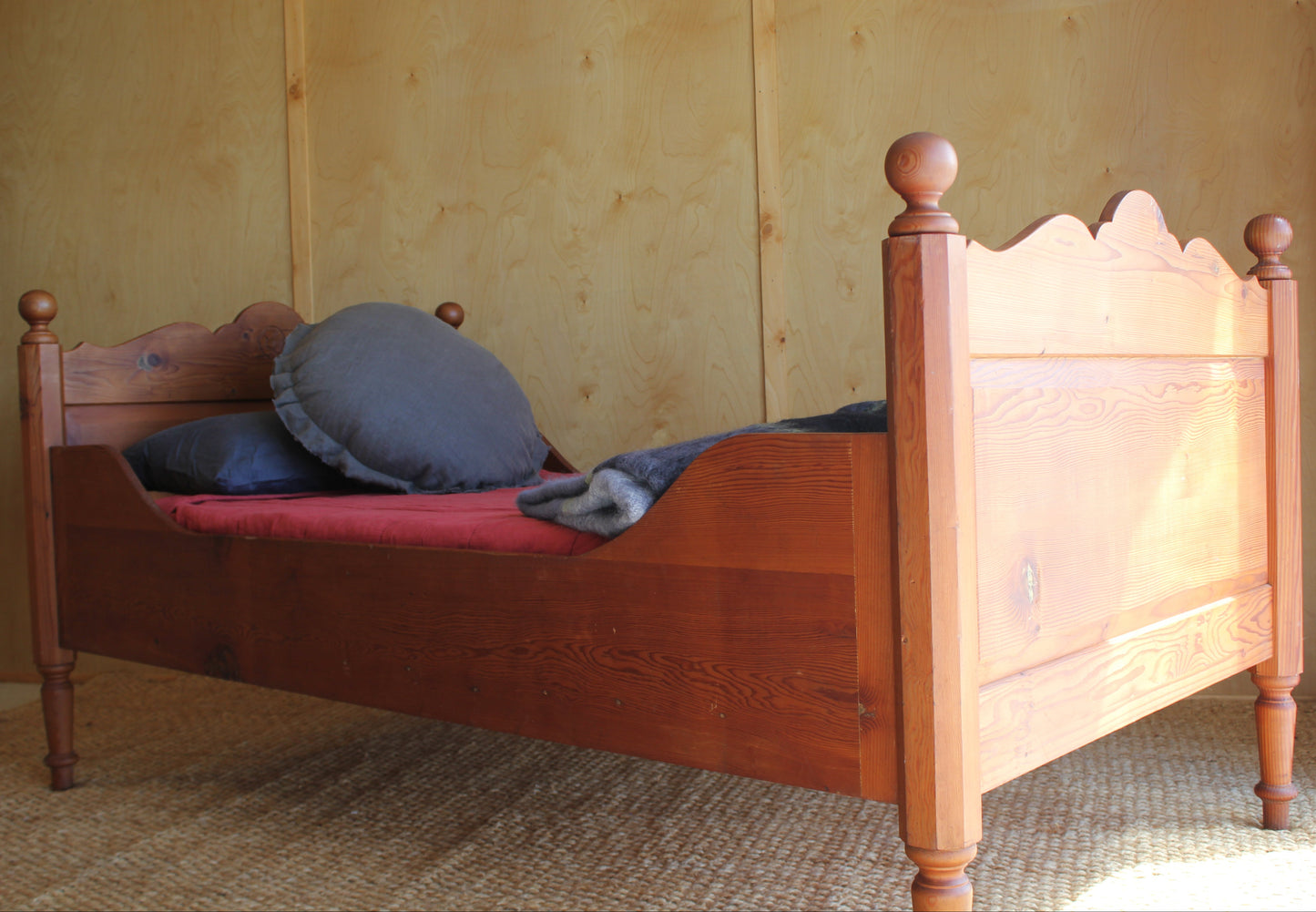 Vintage European Pine Sleigh Bed Frame / Single