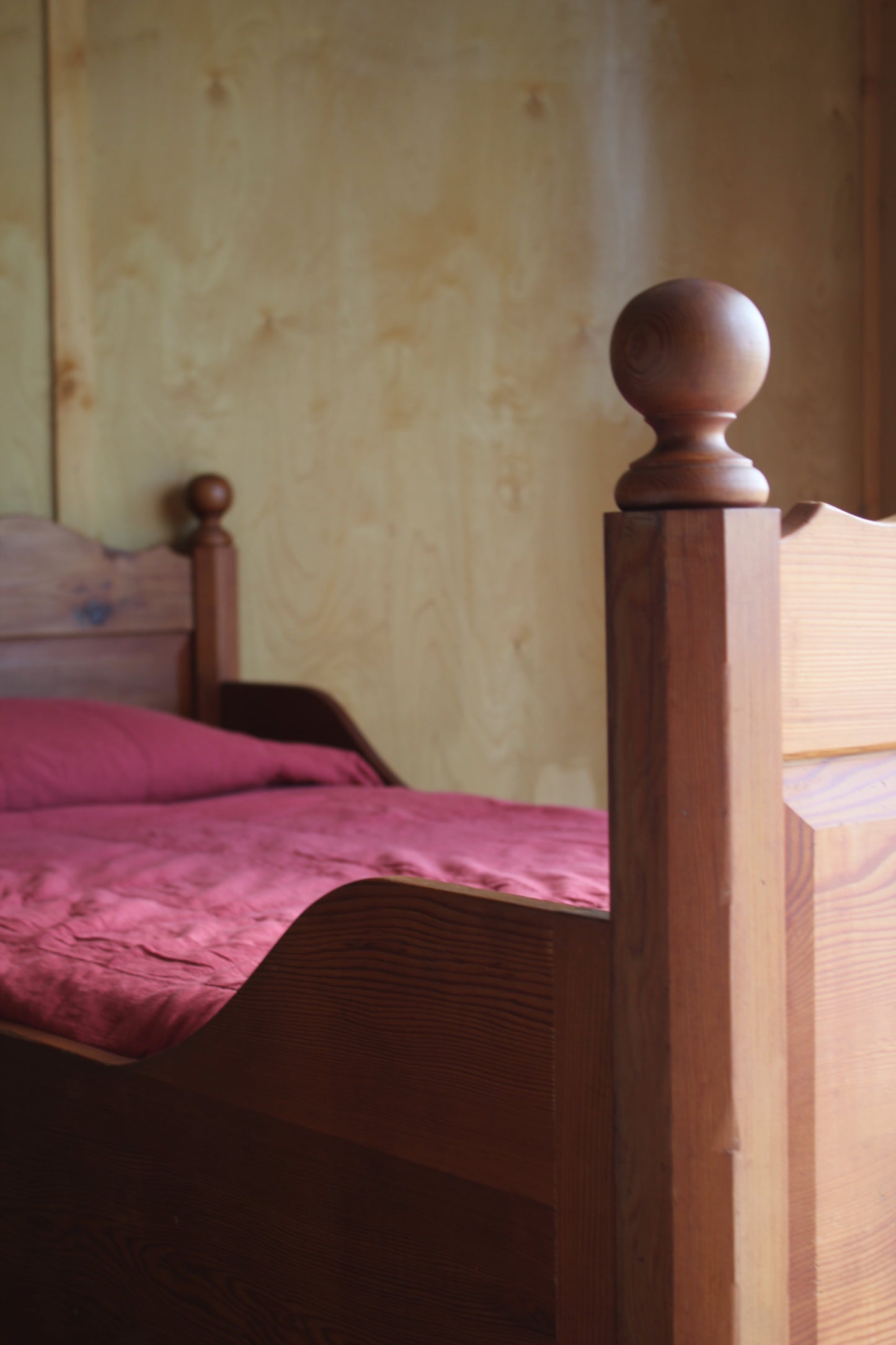 Vintage European Pine Sleigh Bed Frame / Single