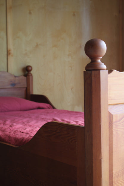 Vintage European Pine Sleigh Bed Frame / Single