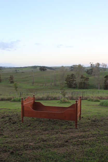 Vintage European Pine Sleigh Bed Frame / Single
