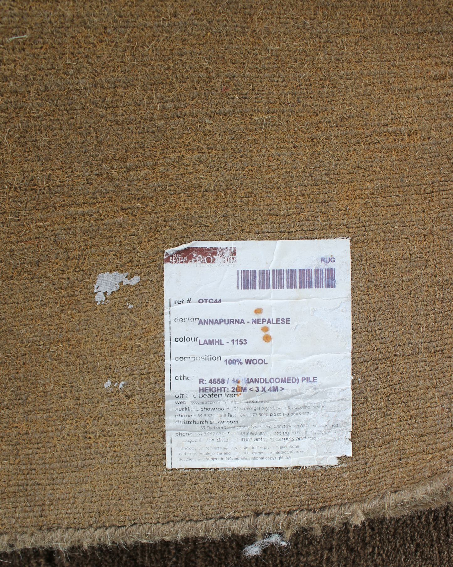 Nepalese Wool Rug / Khaki, 3 x 4m