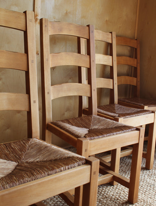European Beech Ladder Back Chairs / Set of 4