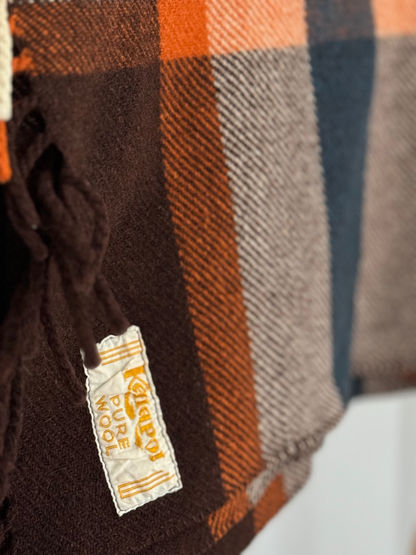 NZ Vintage Wool Blanket / Kaiapoi / & Orange Tartan