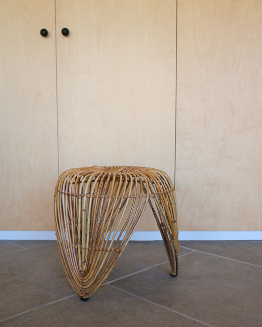 Mid Century Rattan Stool | Plant Stand